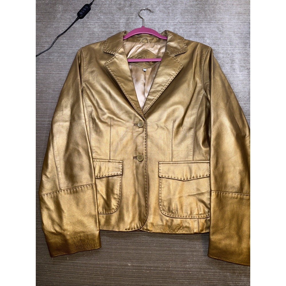 CAbi Metallic Gold Leather Blazer Jacket, Sz 10